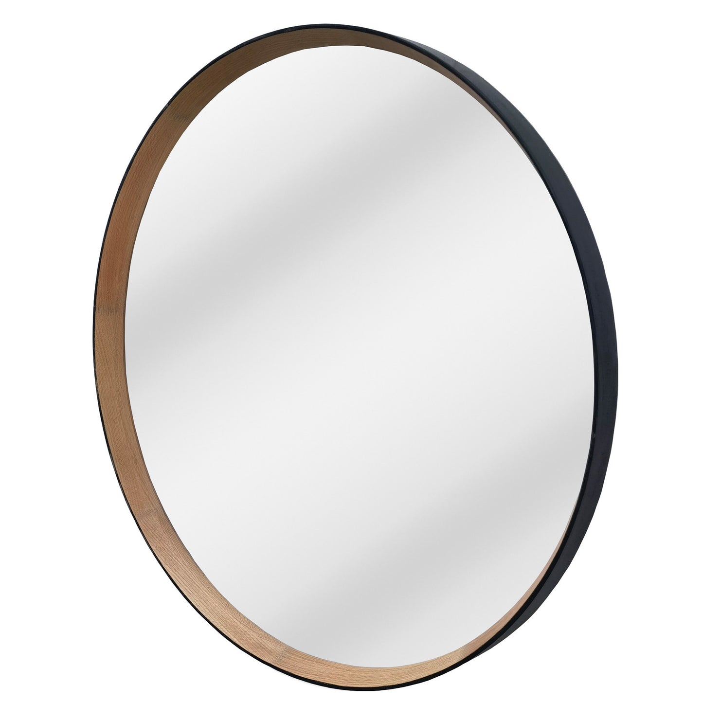 Frida Round Mirror - Black & Oak Frame